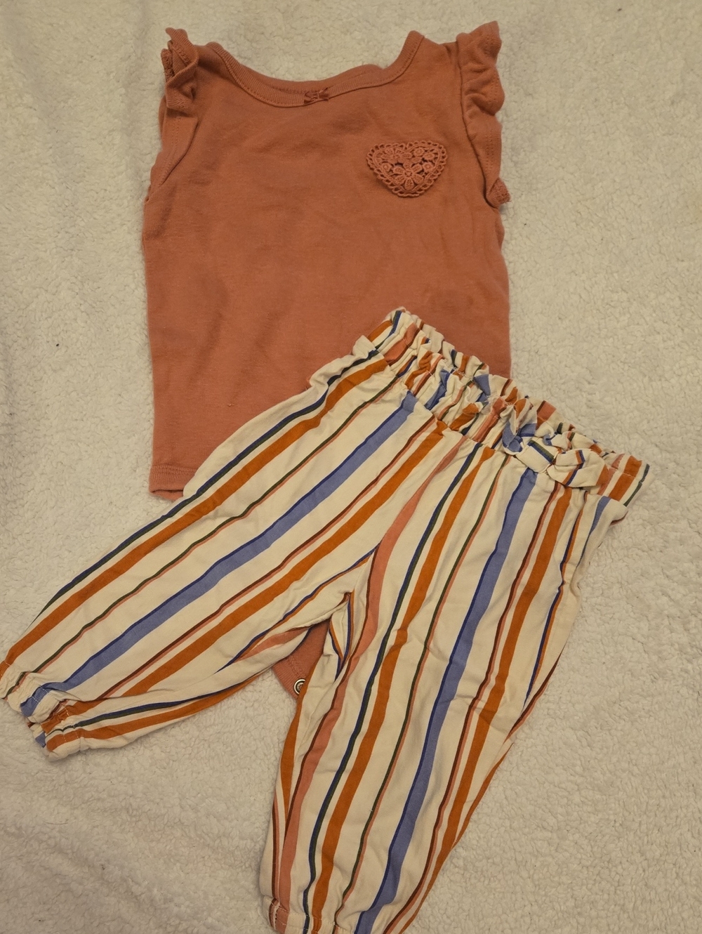 Carter's Rust Ruffle Heart Tank with Cream Multi-Stripe Elastic Pants